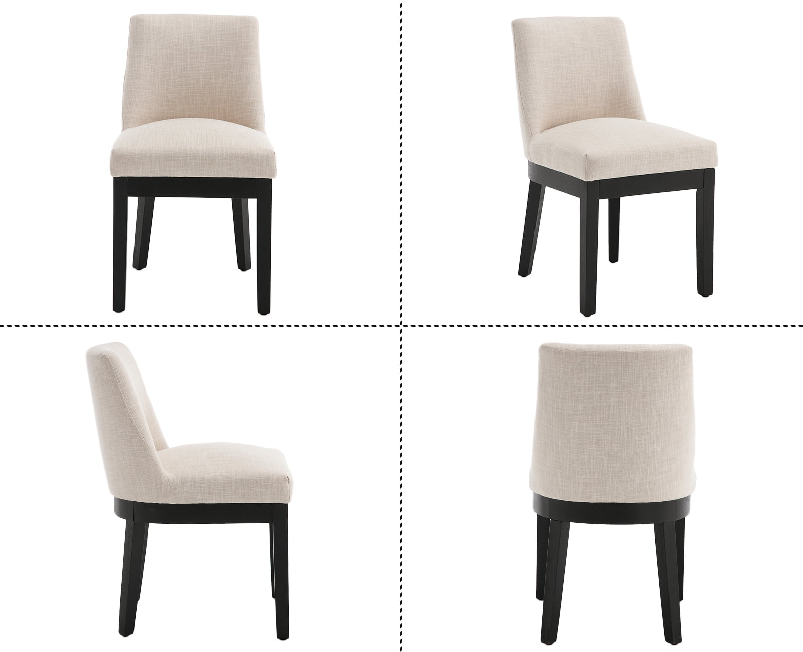 Dayalane Modern Dining Chairs Set of 2, Linen Upholstered Farmhouse Kitchen Chairs with Curved Backrest, Wooden Side Chairs for Dining Room Living Room Bedroom, Beige