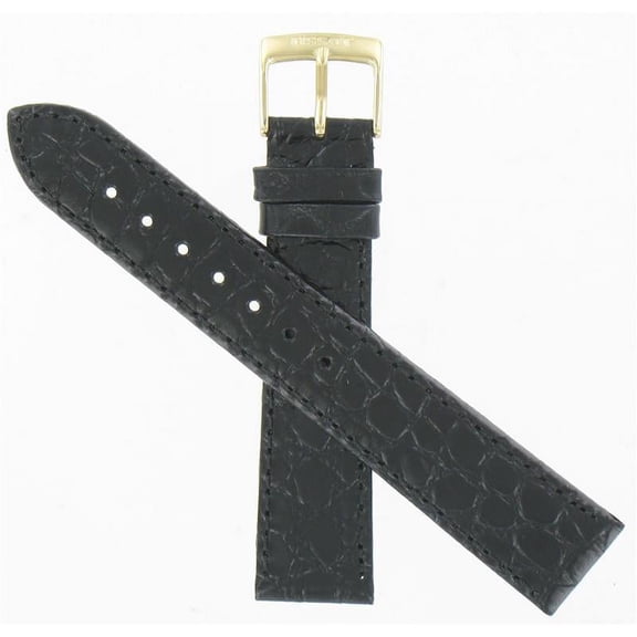 18mm Black Leather Strap Croco Textured, gold tone buckle  T600013035