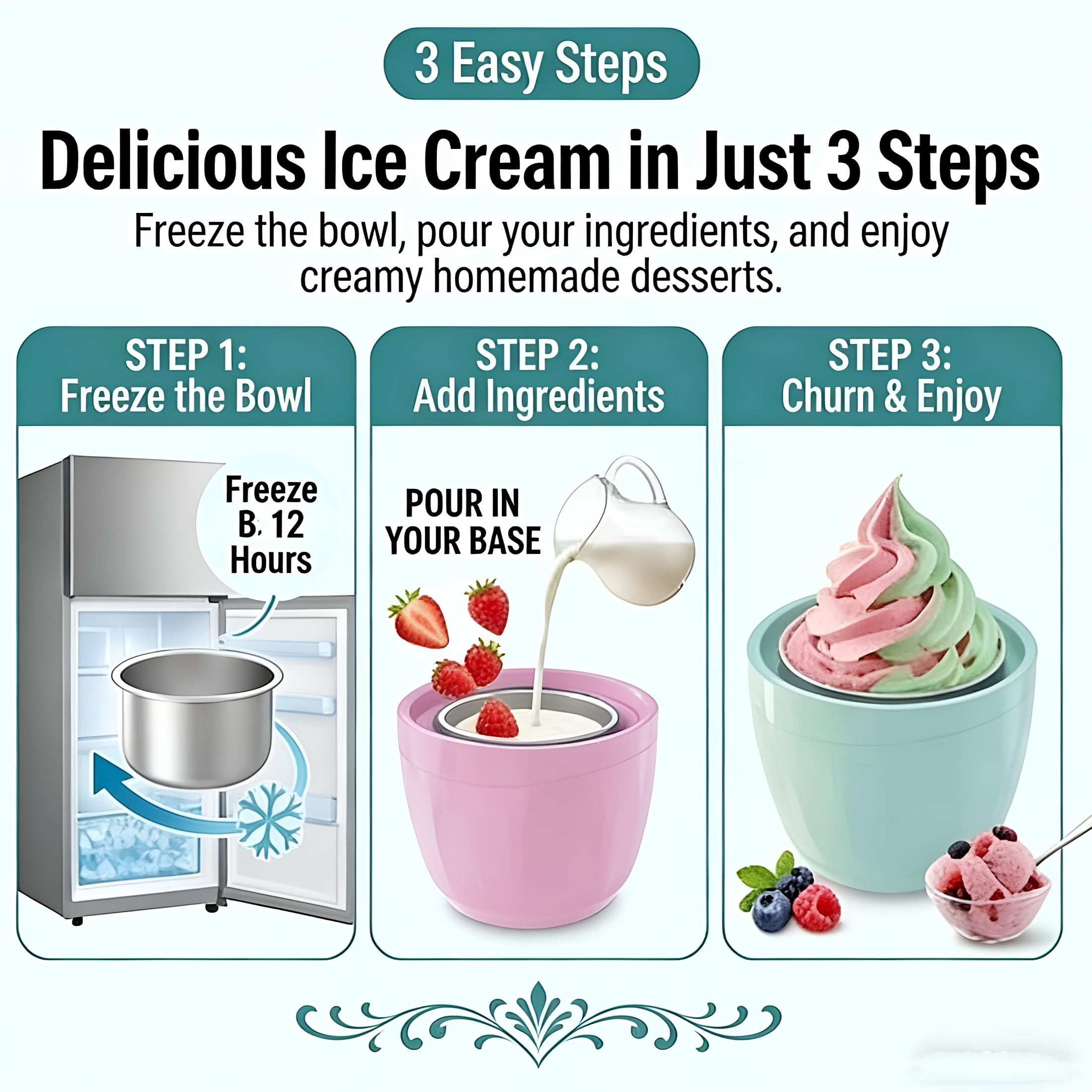 CURYMAY Small Home Mini Ice Cream Maker,Just 15 Minutes,Diy Mini Ice Cream Maker,One-Touch Dessert Maker,Single Serving of Gelato,Frozen Yogurt,Compact Electric Makers for Kitchen,Family Treats