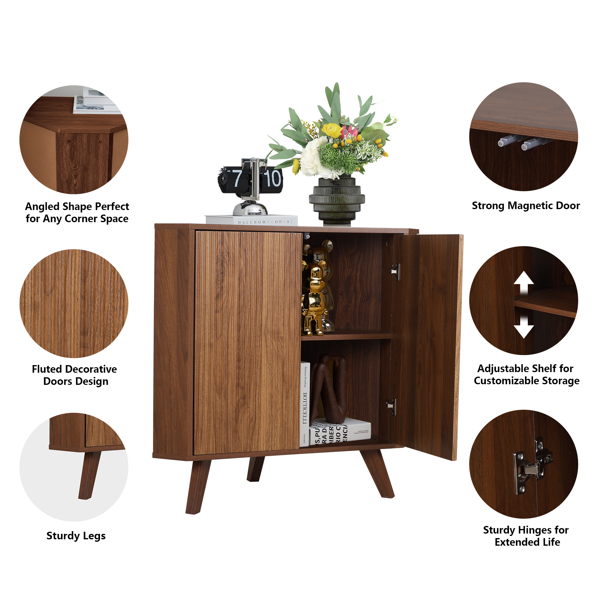 Weselon Triangular Corner Storage Cabinet with 2 Doors for Bathroom, Floor Corner Storage Cabinet, Freestanding Corner Cabinet , Brown