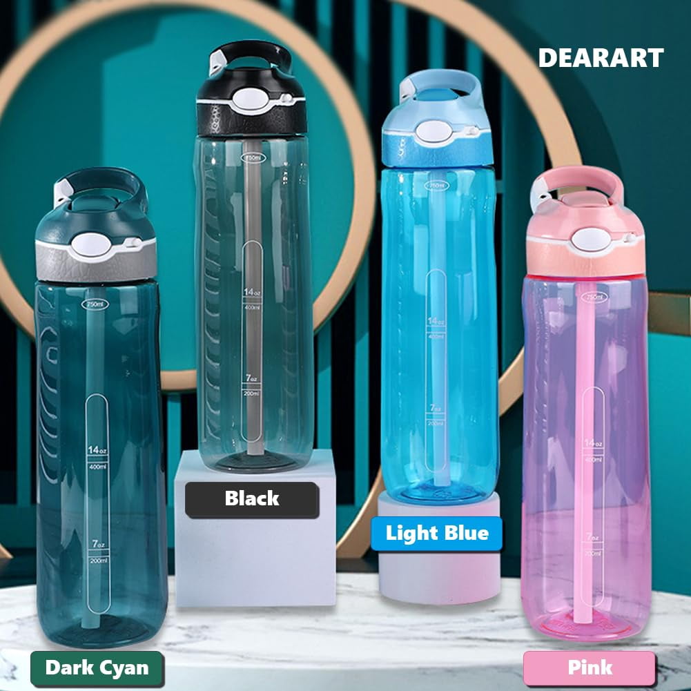24oz Water Bottles With Straw, Leakproof BPA FREE Hidden Nozzle, Flip Up Lid Has Handle Wide Bottle Easy Clear, Suit Office Sports Travel Gym Yoga, Dark Cyan