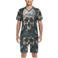 thumbnail image 5 of joogoo Men's Pajama Set Skull and Tree V-Neck Pj Shorts Set 2 Piece Loungewear Sleepwear L, 5 of 7