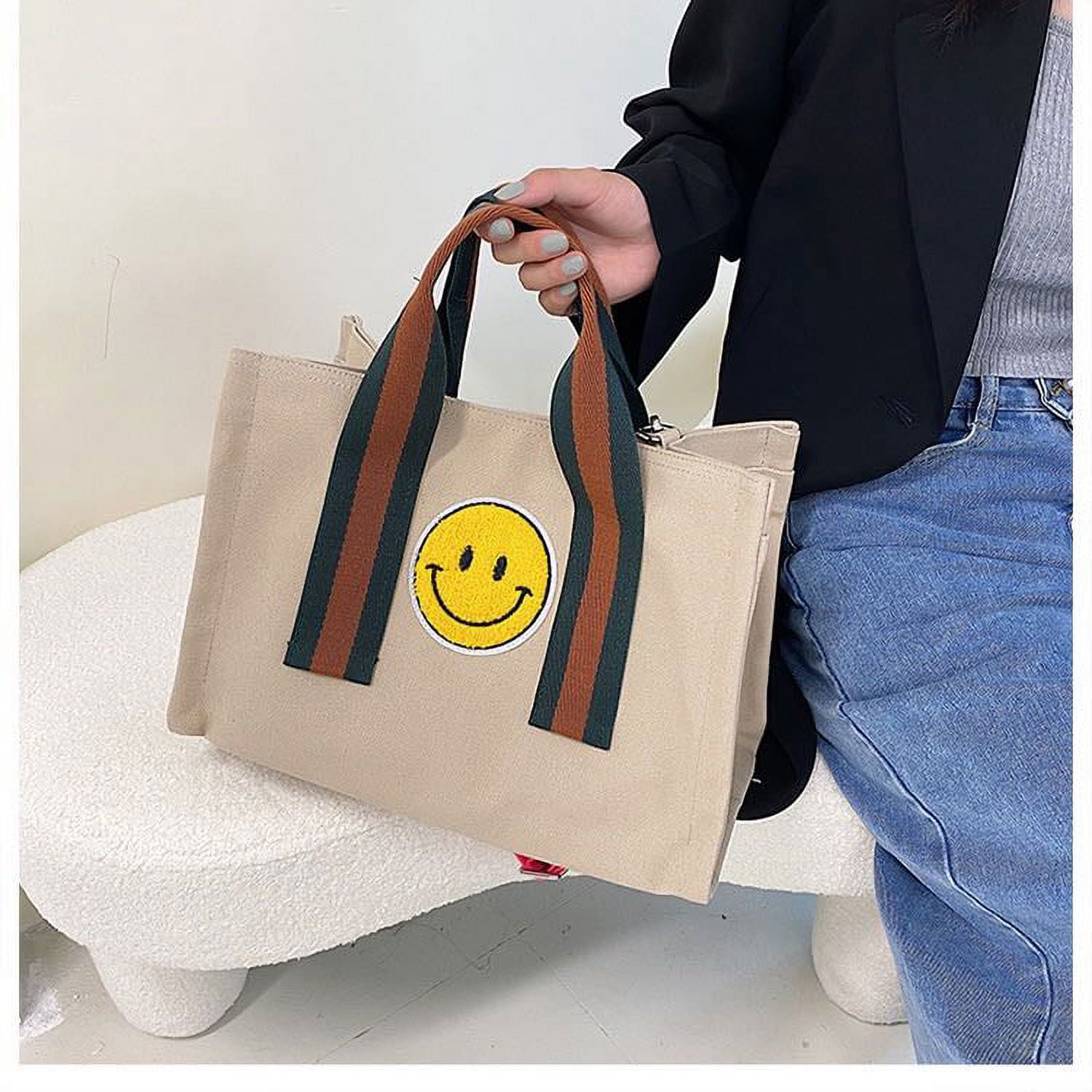 Smile Midi Canvas Tote Crossbody shoulder Bag