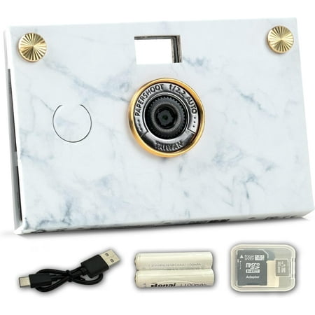 Paper Shoot Camera White Marble 18MP Compact Digital Camera with Rechargeable AAA Batteries, White, 1, New