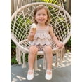 thumbnail image 6 of BemeyourBBs Toddler Baby Girl Summer Clothes Cute Infan Baby Girls Summer 2 Piece Outfit 6 12 18 24 Months 2 3 4 Years Strap Tie-up Striped Layered Camisole TankTop with Shorts Set, 6 of 9