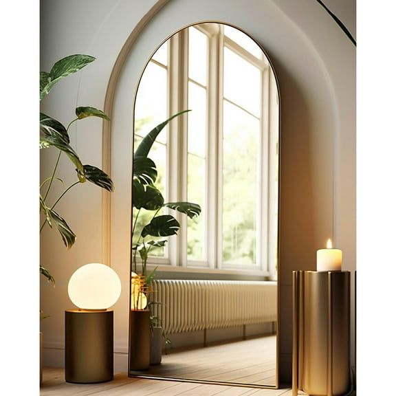 Arched Full Length Mirror, 30" x 71" Oversized, Freestanding or Wall Mounted for Bedroom, Gold
