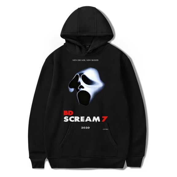Scream 7 Inspired Print Merch Hoodie – Unisex Long Sleeve Pullover Sweatshirt, Casual Streetwear Top for Movie Fans