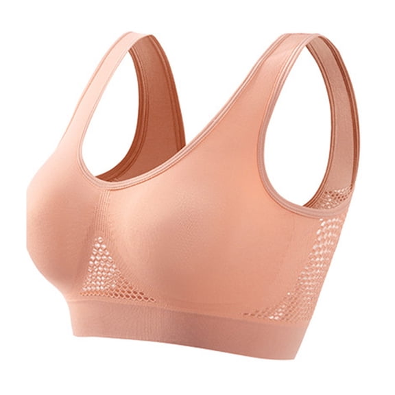 Dwellite Women's Seamless Wireless Sports Bras Breathable Mesh High Support Comfort Bras Everyday Bra for Yoga Sleep Pink L