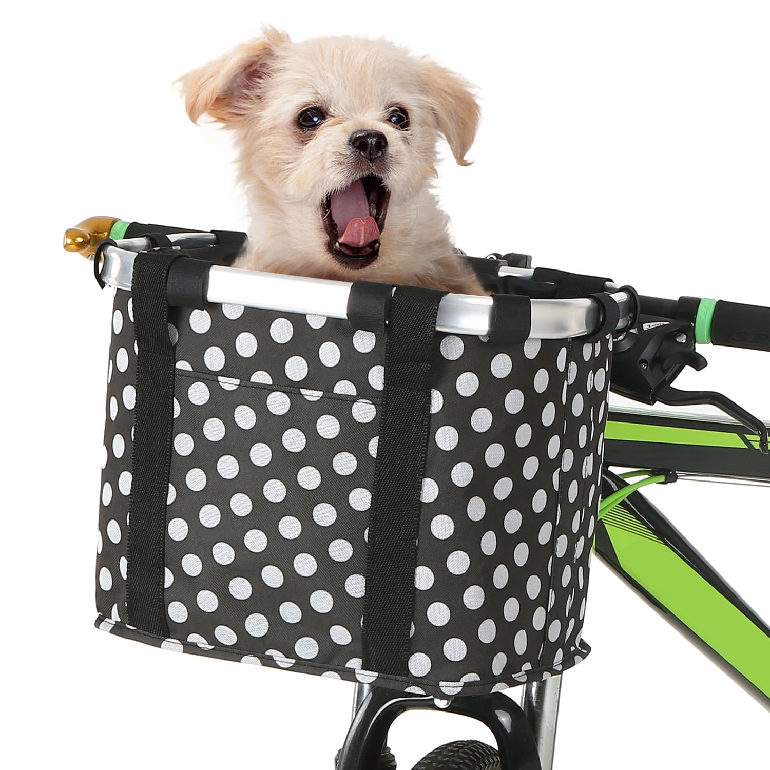 URBEST Bike Basket,Small Pets Cat Dog Folding Carrier,Removable Bicycle Handlebar Front Basket Quick Release and Easy to Install,Detachable Cycling Bag Coffee Leaf 