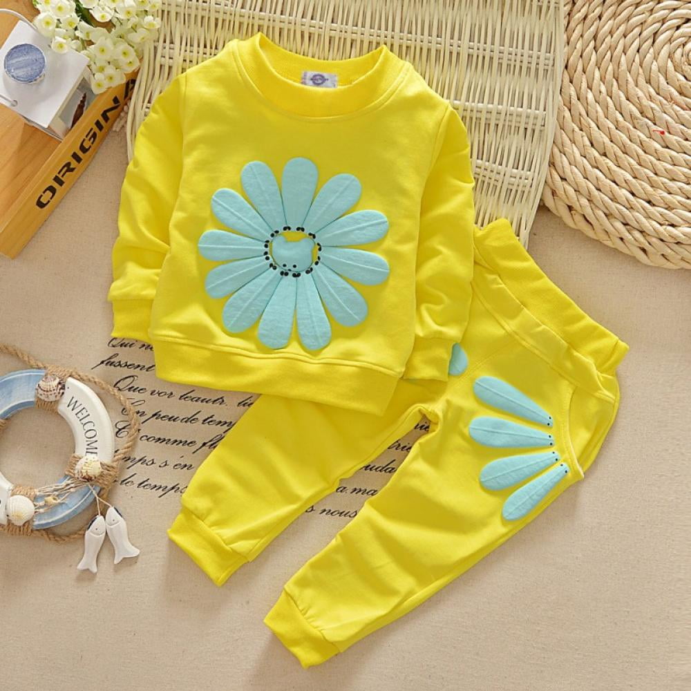 Fashion Baby Girls Sunflowers Floral Long Sleeves Hoodie Clothes Set @ Best  Price Online