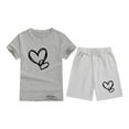 thumbnail image 1 of Zpanxa Ensembles pour Filles, Haut à Manches Courtes à Col Rond avec Imprimé Cœur et Ensemble de Shorts à Taille Élastique 2 Ans, 1 of 3