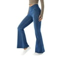 thumbnail image 6 of WTOBBY Women's High Waist Stretch Washed Flare Jeans, Casual Super Flare Denim Pants with a Comfortable and Breathable Fit, Perfect for Relaxed Style,Blue L, 6 of 7
