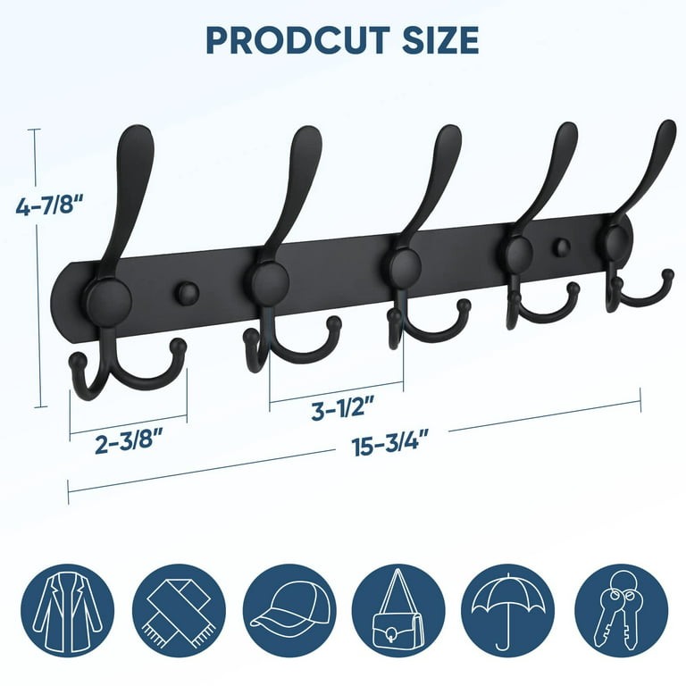 8-Tri-Hooks Heavy Duty Coat Hanger Rail Wall Hooks for Bathroom