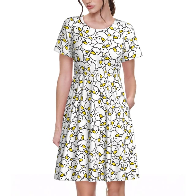 Balery Ducky Vestidos sueltos de manga corta para mujer, vestidos de verano 2025, vestidos casuales de corte A con vuelo.