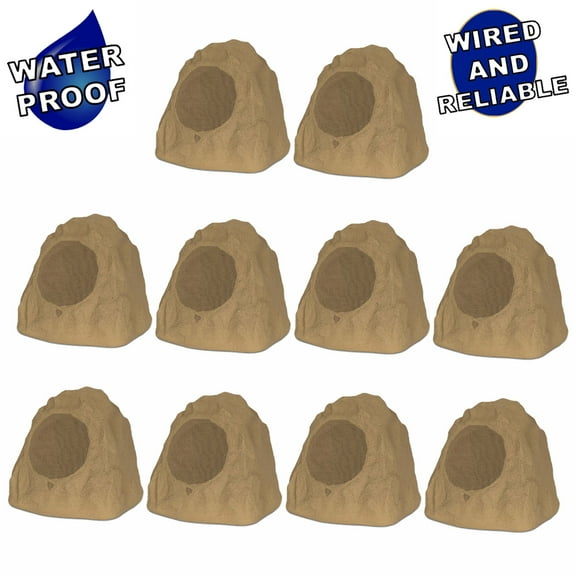 Theater Solutions 10R8S Outdoor Sandstone 8" Rock 10 Speaker Set for Deck Pool Spa Yard Garden