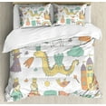 thumbnail image 1 of Fantasy King Size Duvet Cover Set, Doodle Style Dragon Fairies Royalty and Wizard Middle Ages Heroic Legend Elements, Decorative 3 Piece Bedding Set with 2 Pillow Shams, Multicolor, by Ambesonne, 1 of 3