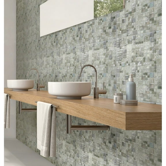Apollo Tile   10 pack 12.4-in x 12.6-in Pearl White Mini Versailles Glass Mosaic Floor and Wall Tile (10.85 Sq ft/case)