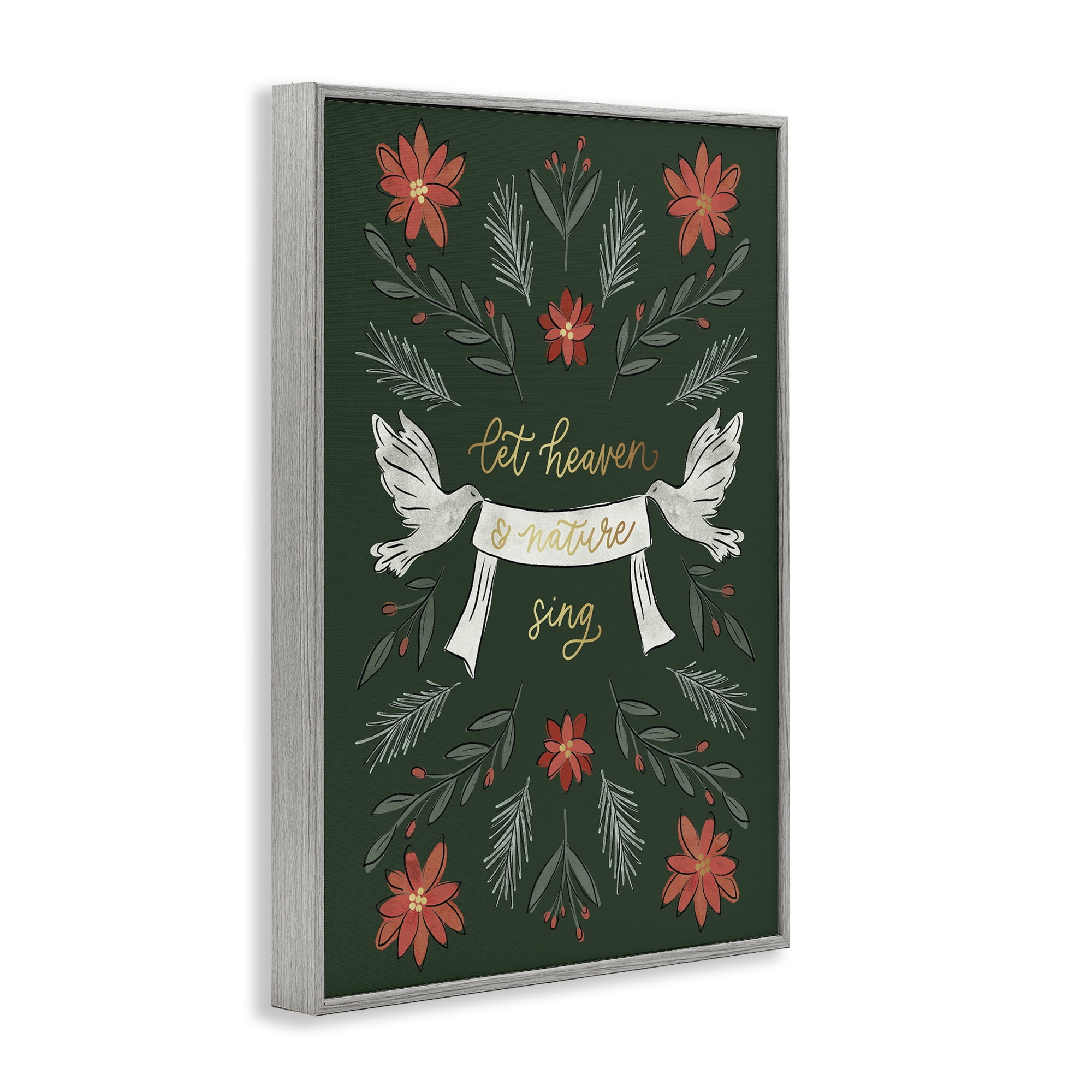Stupell Industries Xmas Let Heaven Sing Holiday Painting Gray Framed Art Prints Wall Art, 12 x 18