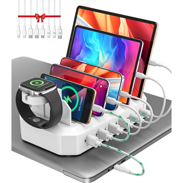 95W Fast Charging Station for Multiple Devices【UL & FCC Tested Safer Charging】 6-Port USB Charging Dock with 2 PD-Port, Co