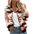 thumbnail image 2 of Feancey Fall Aztec Jackets for Women 2025 Lightweight Zip Up Bomber Jacket Ethnic Style Vintage Long Sleeve Flight Jacket Comfy Elastic Ribbed Varsity Jackets Fall Savings,Yellow,XXL, 2 of 5