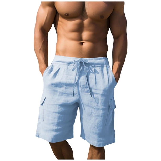 Pantalones de Cintura Elástica de Algodón de Color Sólido Pantalones de Playa de Pierna Recta con Bolsillos de Cordón