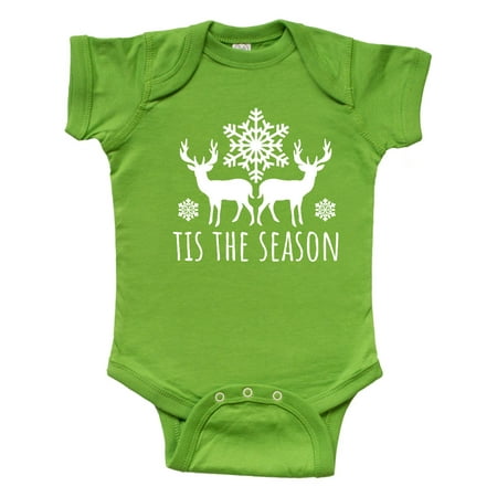 

Inktastic Tis the Season White Reindeer Silhouette and Snowflakes Gift Baby Boy or Baby Girl Bodysuit