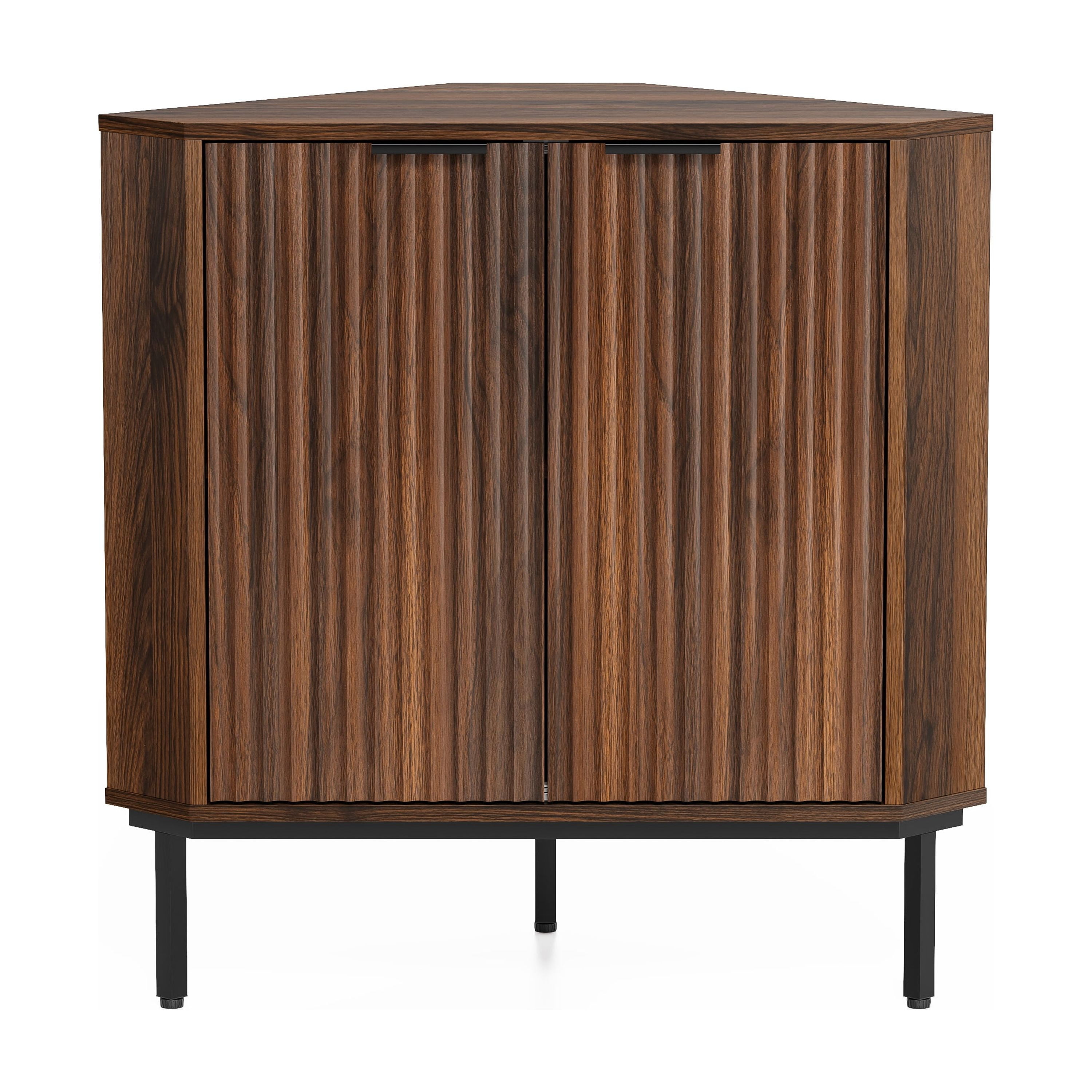 Joyyskill Modern Corner Cabinet, Fluted Small Floor Storage Cabinet with Adjustable Shelf, Freestanding Narrow Organizer for Living Room, Natural Oak