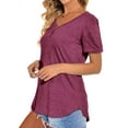 thumbnail image 5 of HUBERY Women Solid Color V Neck Front Buttons Short Sleeve T-Shirt, 5 of 6