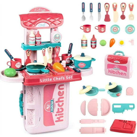 Cyun ABS Kids Kitchen Accessories Playset, Pink (32 Pieces)
