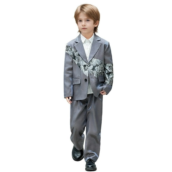 Aihuaihua Boys' Printed Suit Set Formal Tuxedo Dress For Children Jacket Shirt Pants Outfit for Show Performance Wedding Party Wear Age 3-16 Years
