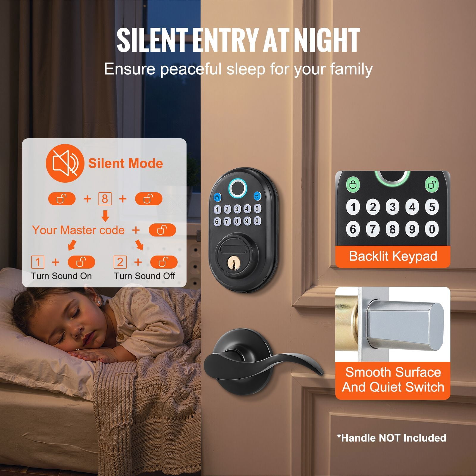 Fingerprint Door Lock, Keyless Entry with 50 Fingerprints and 100 Passcodes, Auto-Lock 5-69s, One-Time Code and Anti-Peeping, Waterproof Aluminum Alloy for Indoor Outdoor