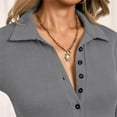 thumbnail image 4 of STICHOU Gray Polo Shirts for Women Long Sleeve Casual Solid Color Deep V Neck Tops Button Down Business Collared Tee Trendy Blouses Gray XL, 4 of 6