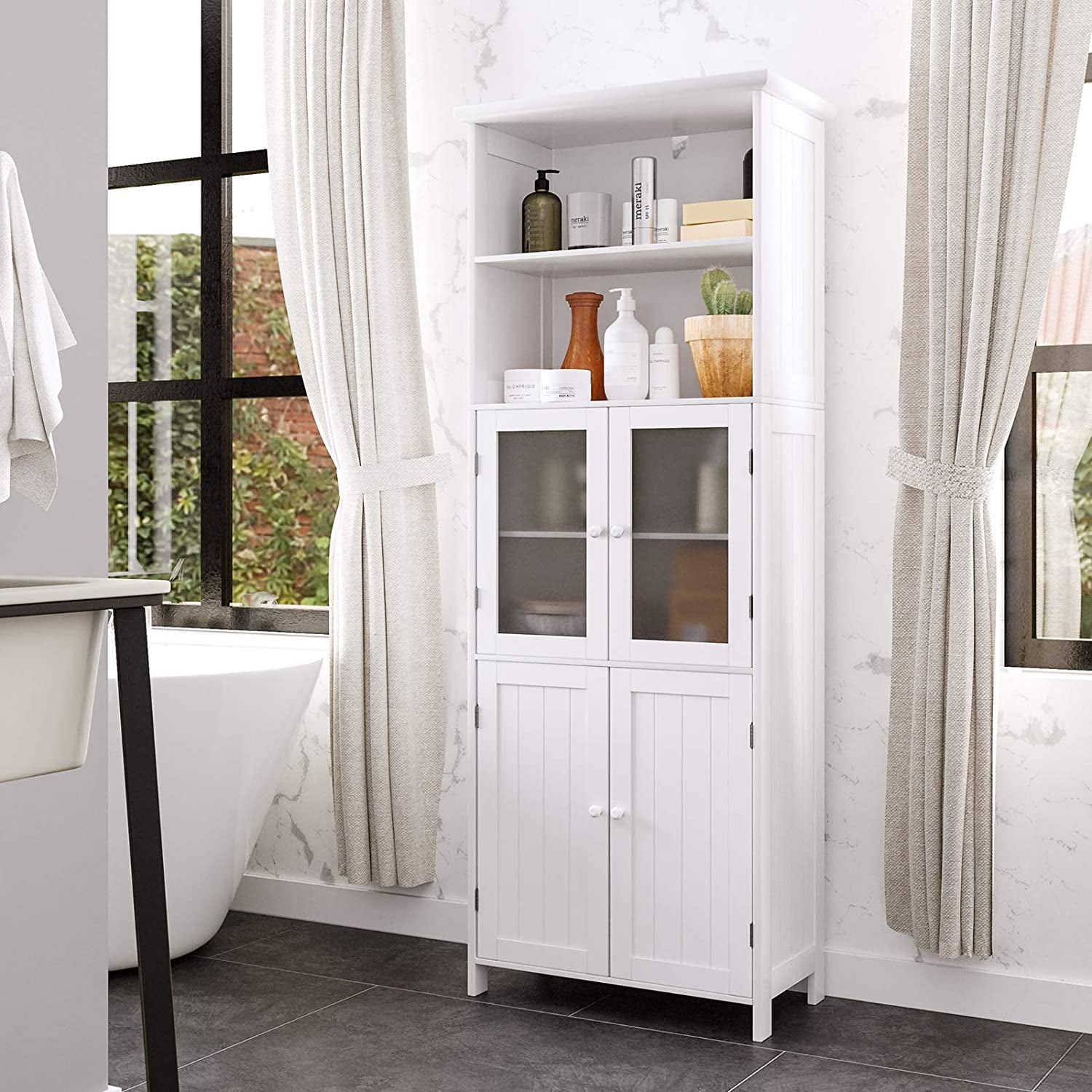 Linen Tower Bath Cabinet, Free Standing Storage Cabinets With Doors