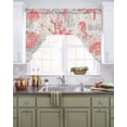 thumbnail image 2 of Red Coastal Shells Kitchen Curtains Swag Valance for Windows/Bathroom/Cafe, Vintage Nautical Conch Coral Starfish Rod Pocket Drape Panel Swag Curtain Valance for Bedroom/Living Room 55''x36'', 2 of 6