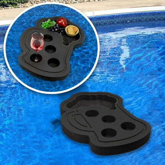 Polar Whale Beer Mug Drink Holder Floating Refreshment Table Tray for Pool or Beach Party Float Lounge Durable Black Foam 5 Compartment UV Resistant with Cup Holders 2 Feet