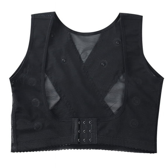 AOOOWER Womens Chest Brace Up Posture Corrector Shapewear Top Compression Bra Back Support Front Closure Mesh Criss-Cross Vest Underwear