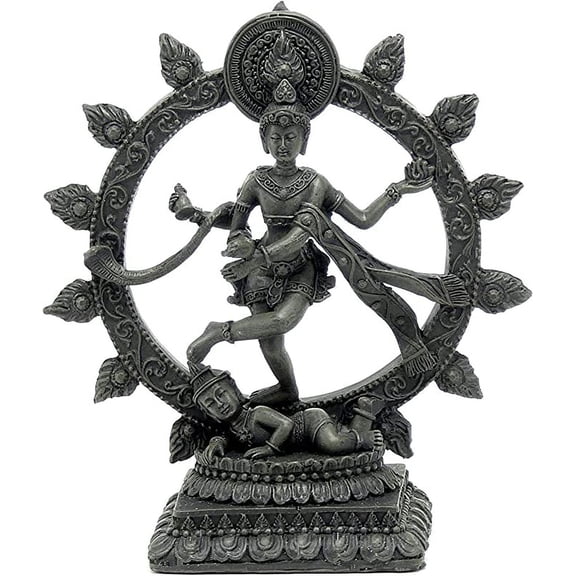 bombayjewel Silver Puja Thali for Hindu Temple Rituals Set of 9 Shiva, Ganesh, Laxmi, Kali, Durga