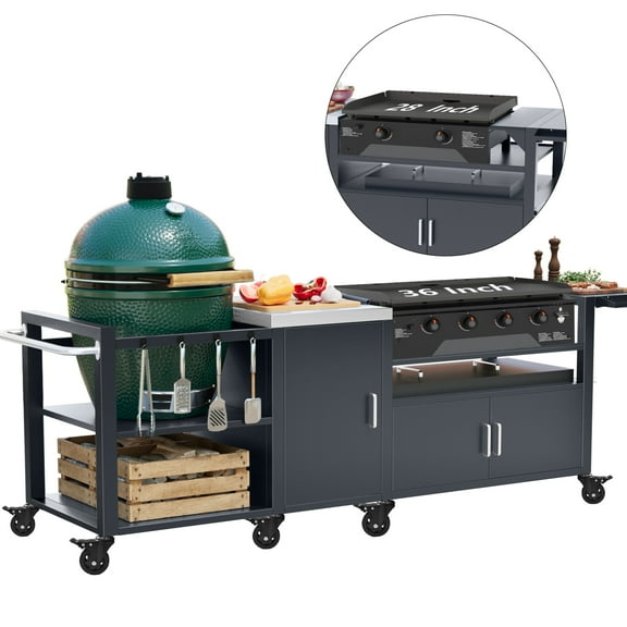 Outdoor Grill Cart for Large Big Green Egg and 28"/36" Blackstone Griddle