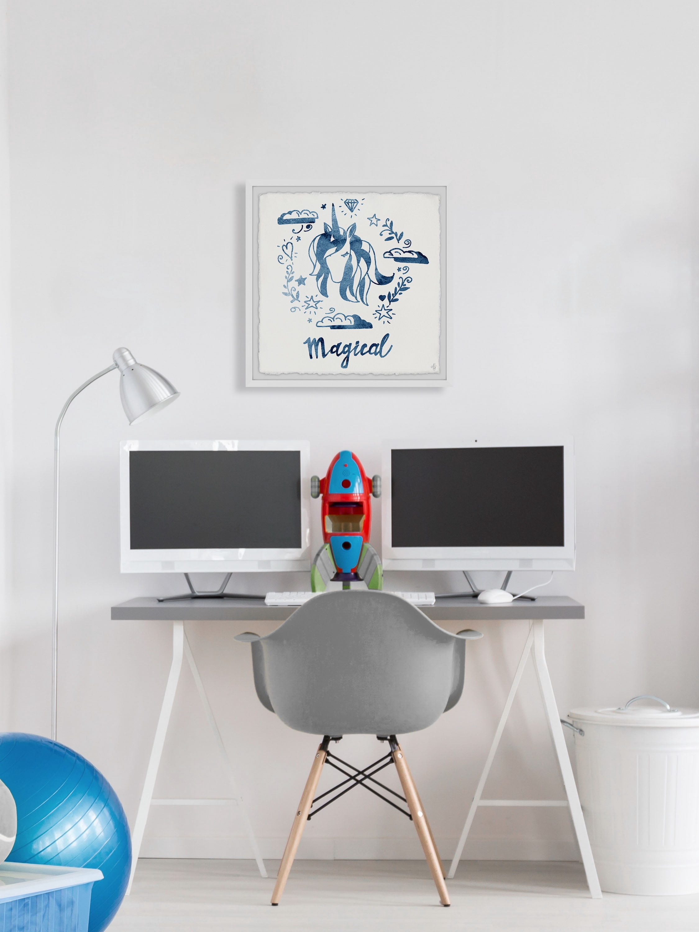 Marmont Hill Magical Blue Unicorn Framed Wall Art, 18.00" x 1.50"
