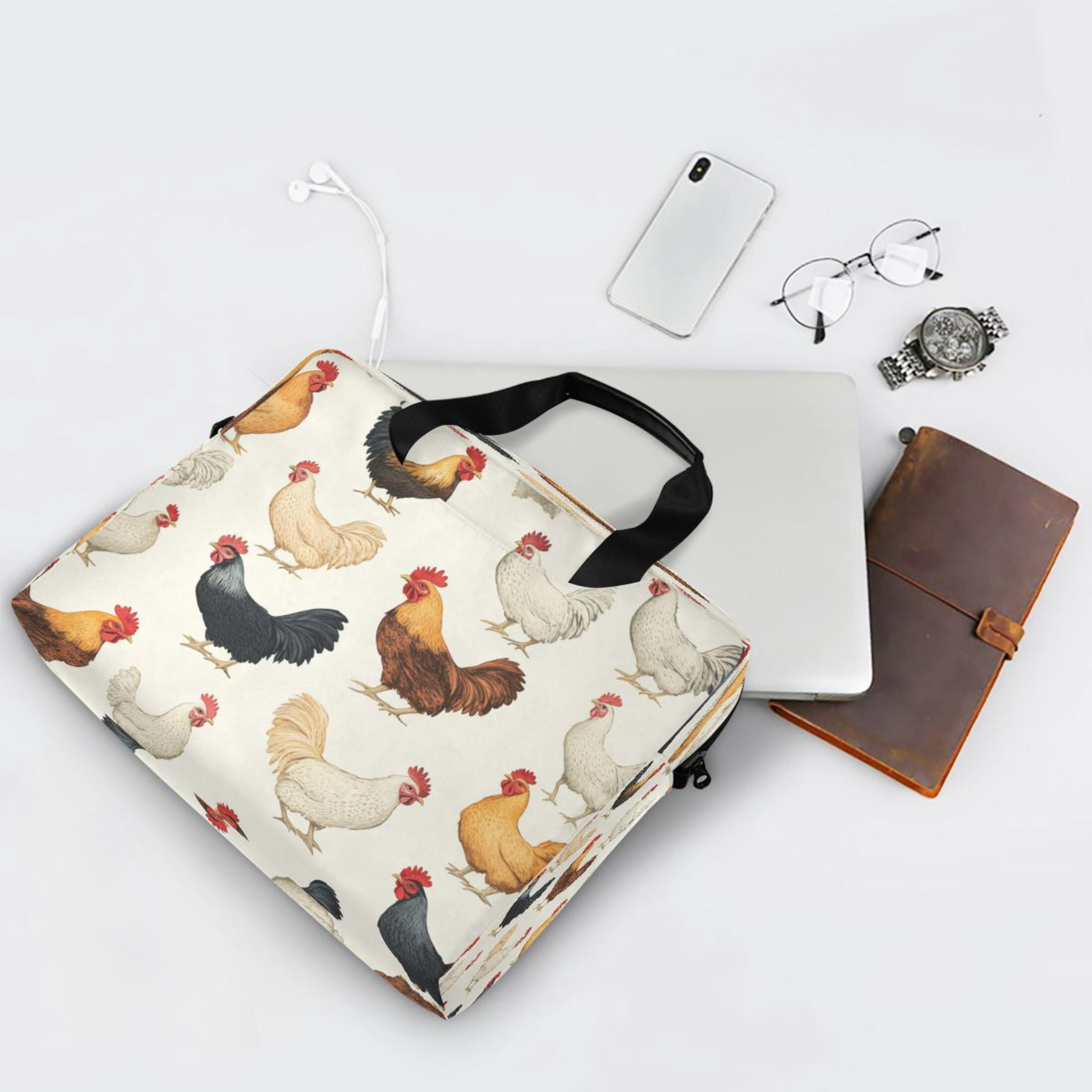 16" Laptop Tote Bag Laptop Sleeve Case Computer Briefcase for Work & Travel Chickens Pattern