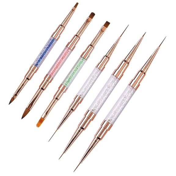 Gradient Color Nail Art Brushes, Professional Manicure Tools For Super Fine Thin Liner Nail Art, High-Elastic Brush Set With Dual-Ended Design And Stylish Acrylic Rhinestone