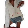 thumbnail image 2 of Women'S Fall Graphic Embroidery Button Down Cardigan V Neck Cozy Funny Knit Cardigan Sweater Jacket Coat Zy5126 White L, 2 of 7