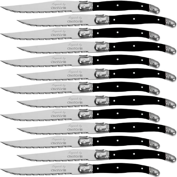 Cuchillos Corte Superior Alto Filo LaguioleBlack 14 pzas 23 cm Negro Acero Inoxidable Cuchillo para carne.