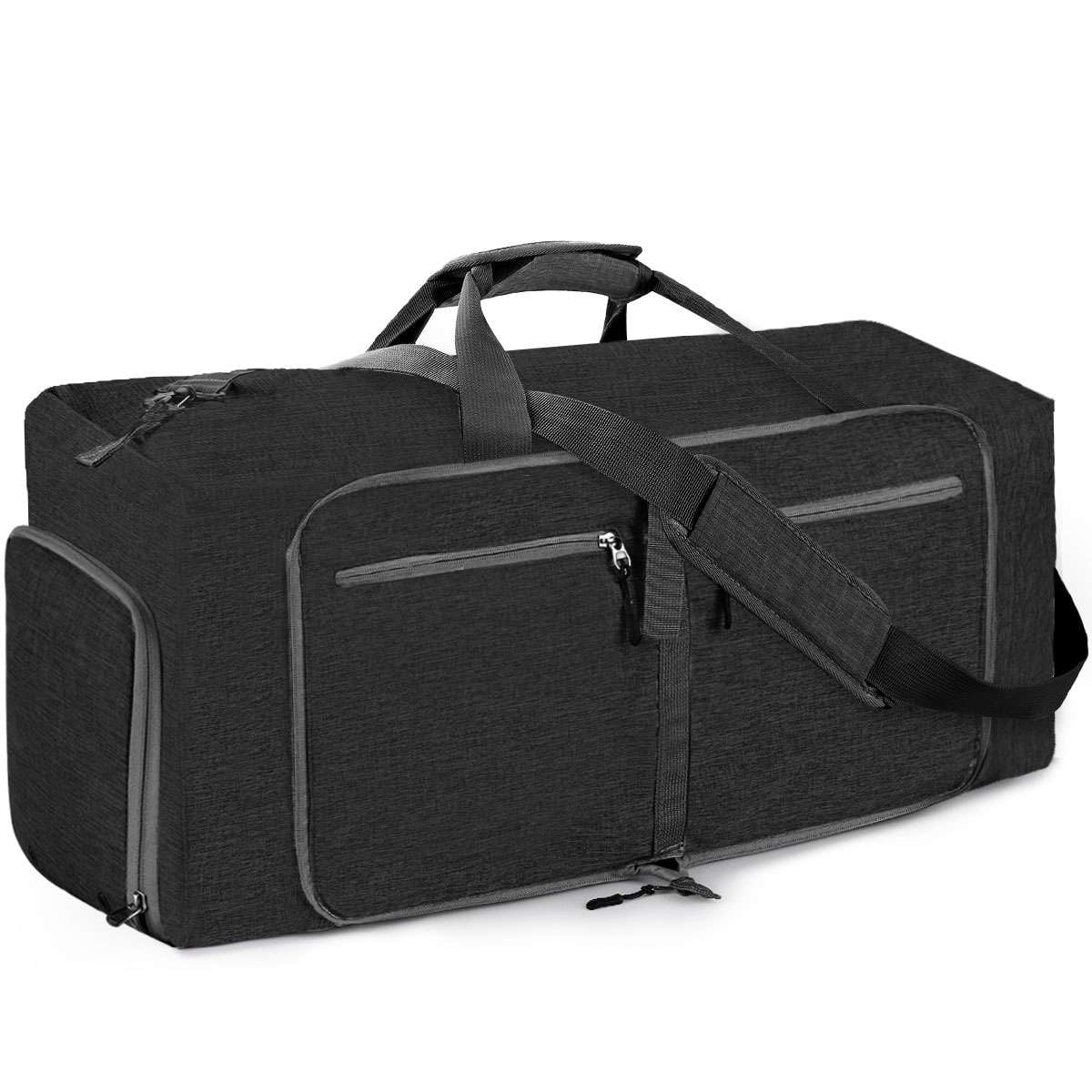 Spencer 85L Travel Duffel Bag for Men, 27" Extra Large Sport Duffle Bag Foldable Weekender Bag with Shoes Compartment, Overnight Carry on Bag Waterproof & Tear Resistant, Black