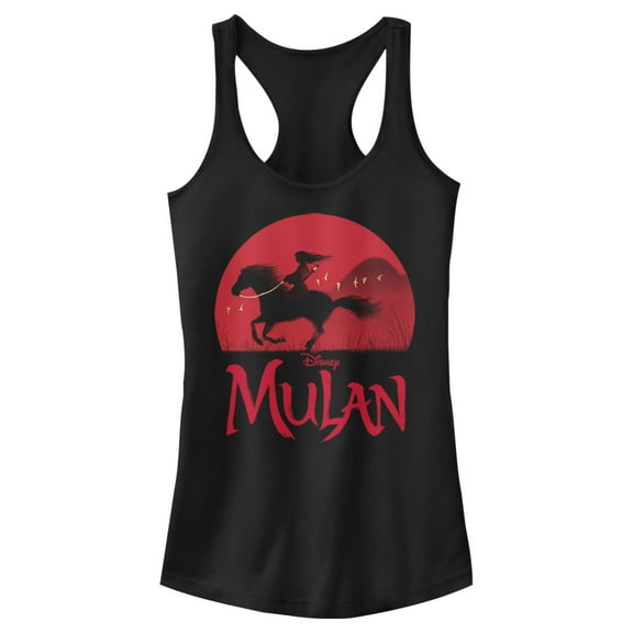 Junior's Mulan Sunset Silhouette  Racerback Tank Top Black Large