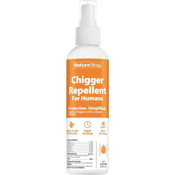Chigger Repellent Spray for Humans, DEET-Free Insect Repellent for Skin & Outdoor Protection, 6 oz (180mL)