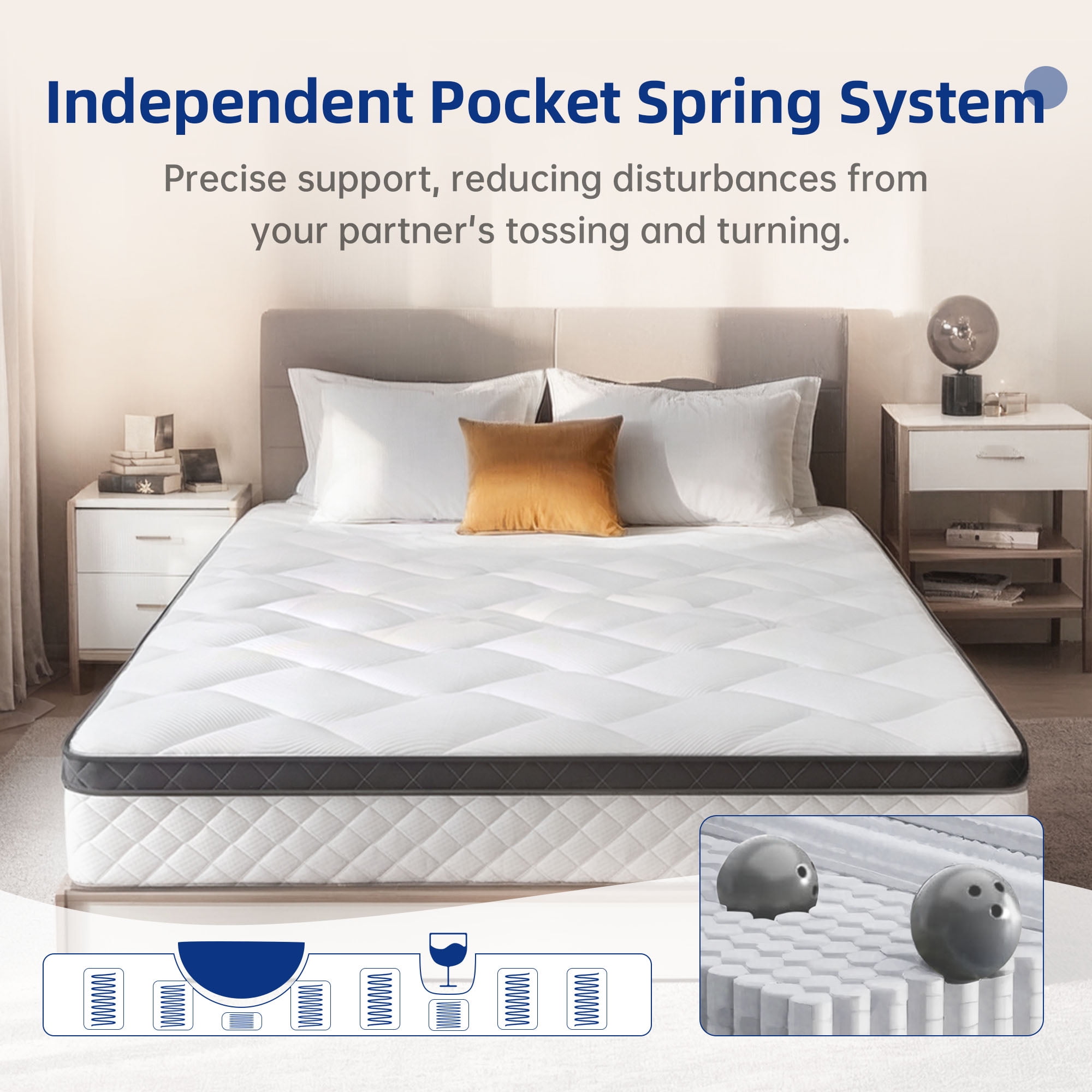 10" Twin Mattress Memory Foam & Individual Pocket Spring Hybrid Mattress, Medium Firmness, Mattress in a Box, CertiPUR-US