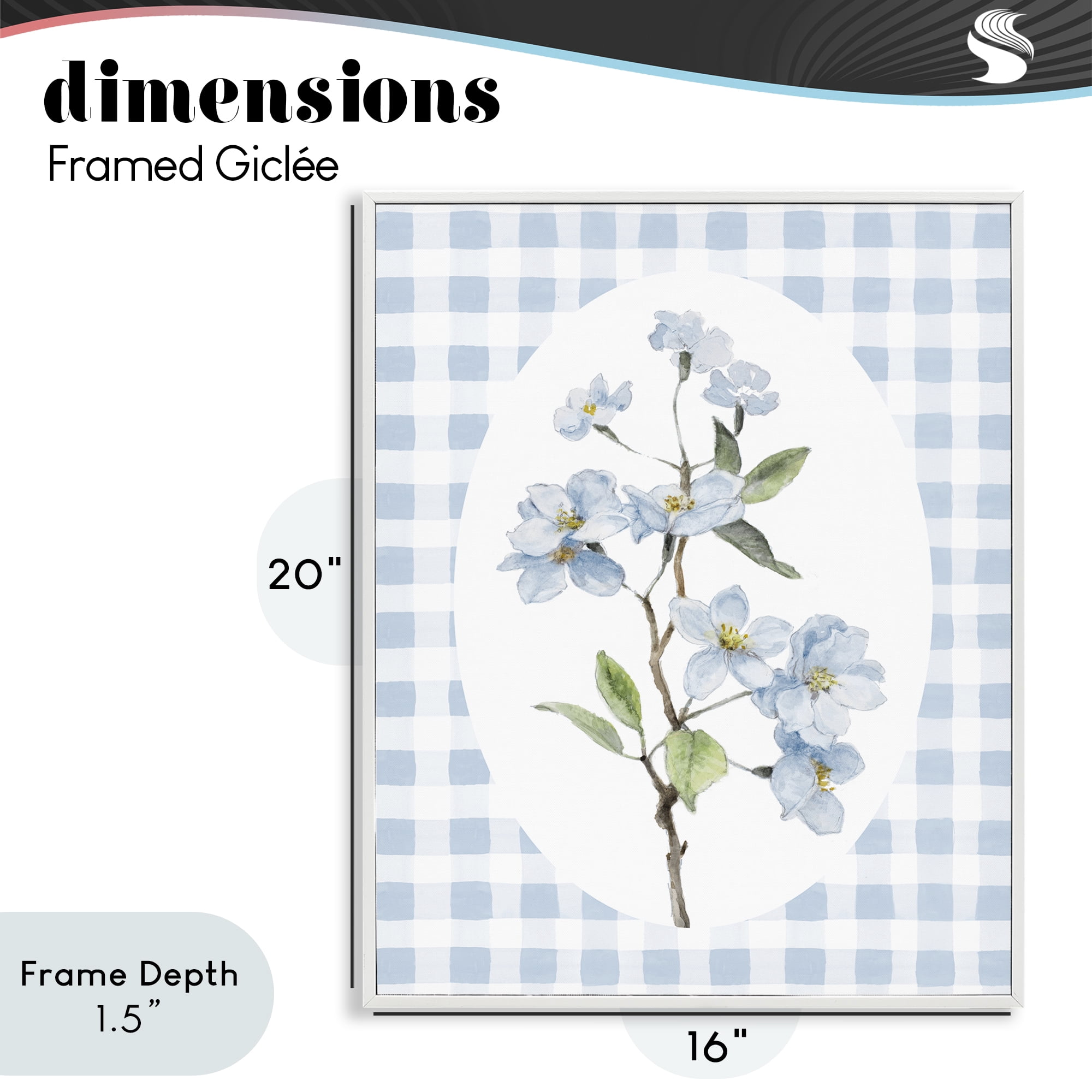 Stupell Industries Blooms on Blue Checkers White Framed Giclee Art, design by Lanie Loreth