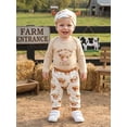thumbnail image 5 of RUINIXCW Western Baby Boy Cowboy Outfit Newborn Baby Boy Hospital Going Home Outfit Spring Fall Clothes Highland Cow Print Rompers and Pants Horn Hat Set, 5 of 9