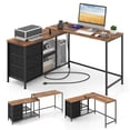 thumbnail image 1 of Costway L-shaped Computer Desk with Power Outlet, Drawers, Metal Mesh Shelves Rustic Brown, 1 of 9